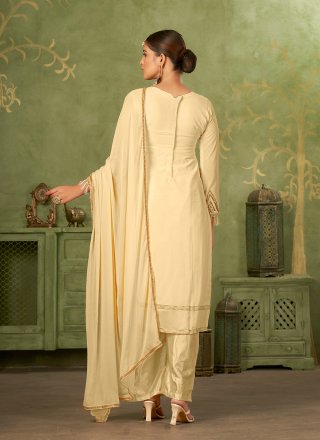 Beige Georgette Embroidered, Sequins and Thread Work Salwar Suit for Casual