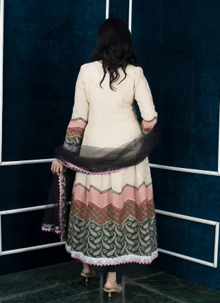 Beige Handloom Silk Embroidered, Gota and Resham Work Pant Style Suit for Ceremonial