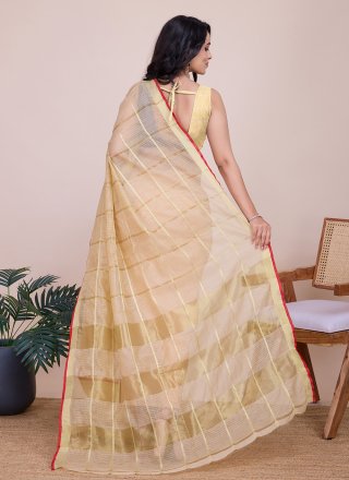 Beige Kota Doriya Weaving and Zari Work Contemporary Saree