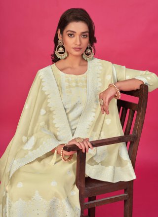 Beige Organza Designer with Woven Work for Casual