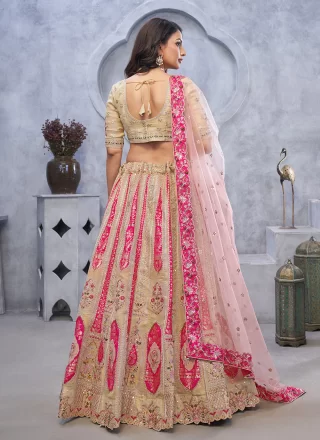 Beige Organza Embroidered, Sequins and Stone Work A - Line Lehenga Choli for Women