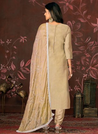 Beige Organza Woven Work Pant Style Suit