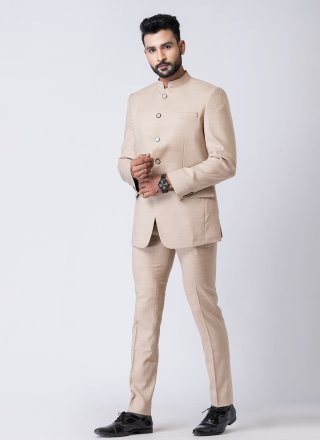 Beige Polyester Jodhpuri Suit In Plain for Men