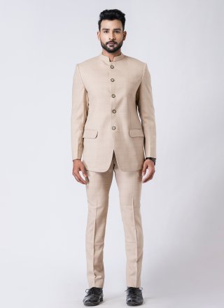 Beige Polyester Jodhpuri Suit In Plain for Men