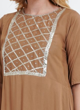 Beige Rayon Gota and Lace Work Floor Length Salwar Suit