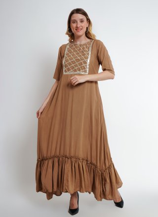 Beige Rayon Gota and Lace Work Floor Length Salwar Suit