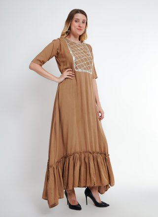 Beige Rayon Gota and Lace Work Floor Length Salwar Suit