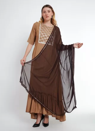 Beige Rayon Gota and Lace Work Floor Length Salwar Suit