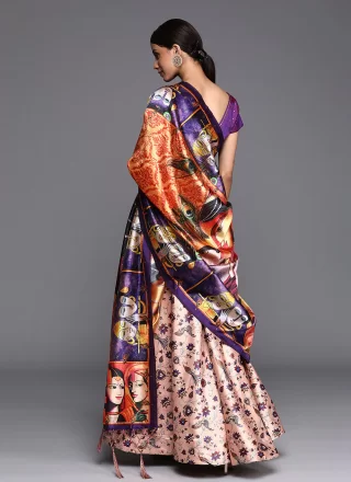 Beige Satin Silk A - Line Lehenga Choli with Digital Print Work
