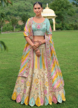 Beige Silk Lehenga Choli with Embroidered, Khatli, Stone and Zari Work for Ceremonial