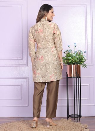Beige Silk Party Wear Kurti with Digital Print Work for Women Beige Silk Party Wear Kurti with Digital Print Work for Women