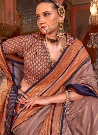 Beige Silk Weaving Work Contemporary Saree