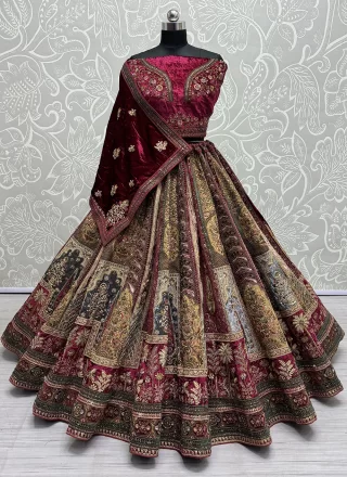 Beige Velvet Lehenga Choli
