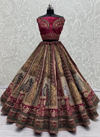 Beige Velvet Lehenga Choli
