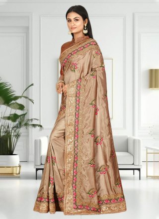 Beige Vichitra Silk Classic Sari