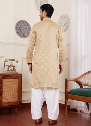 Beige Viscose Jacquard and Woven Work Kurta Pyjama
