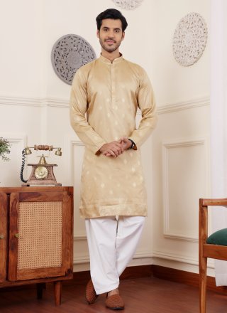 Beige Viscose Jacquard and Woven Work Kurta Pyjama