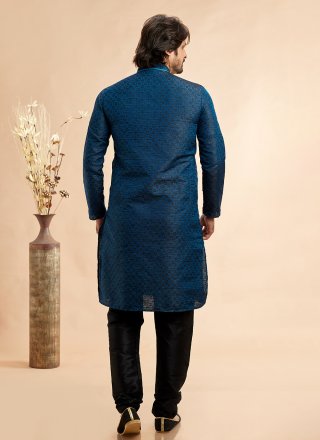 Black and Blue Jacquard Silk Machine Embroidery and Mirror Work Kurta Pyjama