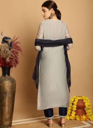 Black and Grey Chanderi Pant Style Suit with Embroidered Work