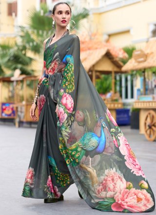 Black and Grey Georgette Contemporary Sari