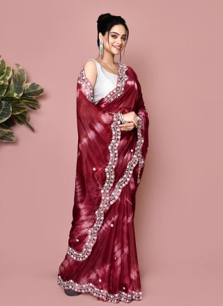 Black and Red Tissue Trendy Saree