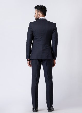 Black and White Plain Work Cotton Tuxedo Suit