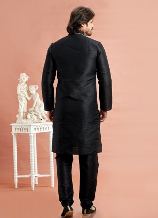 Black Art Banarasi Silk Kurta Pyjama with Machine Embroidery Work