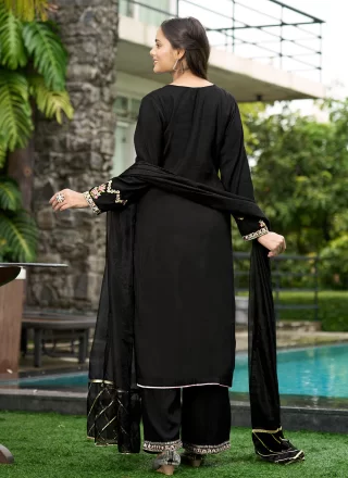 Black Art Silk Cotton Embroidered Work Salwar Suit