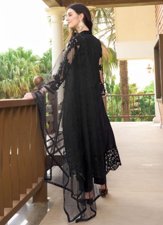 Black Art Silk Embroidered Work Readymade Salwar Suit for Ceremonial