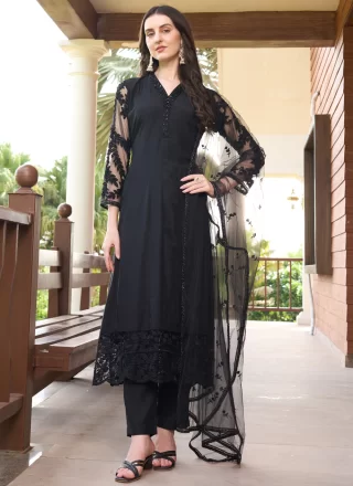 Black Art Silk Embroidered Work Readymade Salwar Suit for Ceremonial