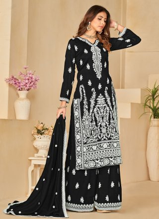 Black Art Silk Embroidered Work Salwar Suit
