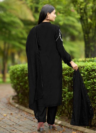 Black Art Silk Salwar Suit with Embroidered Work