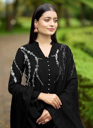 Black Art Silk Salwar Suit with Embroidered Work