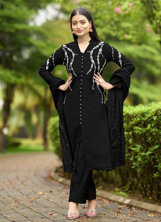Black Art Silk Salwar Suit with Embroidered Work