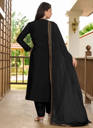 Black Art Silk Salwar Suit with Embroidered Work