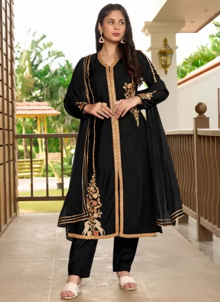 Black Art Silk Salwar Suit with Embroidered Work