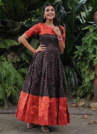 Black Banarasi Jacquard Weaving Work  Designer Gown