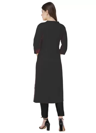 Black Blended Cotton Embroidered Work Designer Kurti