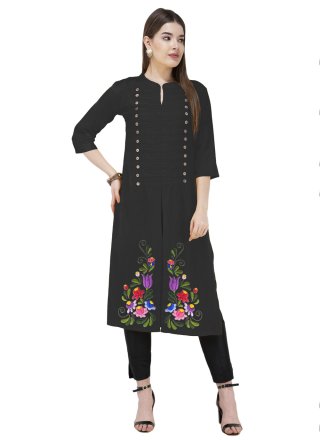 Black Blended Cotton Embroidered Work Designer Kurti