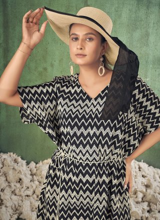 Black Blended Cotton Print Work Casual Kurti for Ceremonial