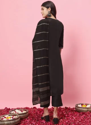 Black Blended Cotton Salwar Suit with Embroidered Work