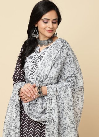 Black Blended Cotton Salwar Suit with Floral Patch Work