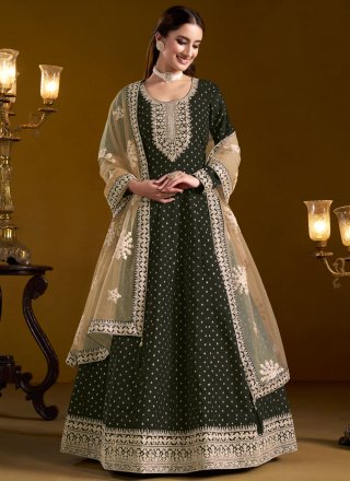 Black Chanderi Anarkali Suit with Embroidered Work
