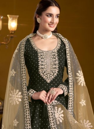 Black Chanderi Anarkali Suit with Embroidered Work