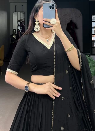 Black Chanderi Patch Border, Weaving and Zari Work Lehenga Choli for Ceremonial