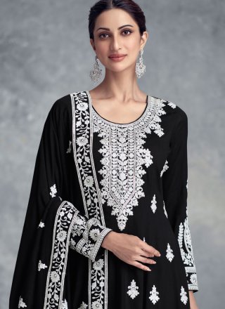 Black Chinon Embroidered Work Salwar Suit