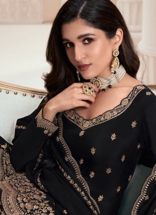 Black Chinon Palazzo Salwar Suit
