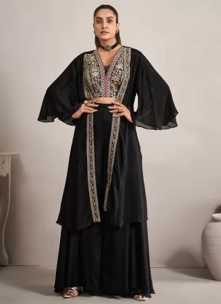 Black Chinon Salwar Suit with Embroidered Work