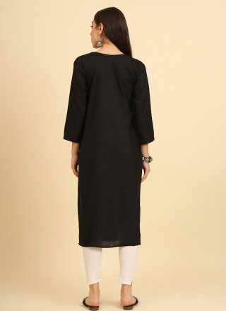 Black Cotton Chikankari, Embroidered and Lucknowi Work Work Party Wear Kurti for Casual