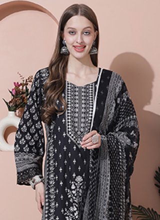 Black Cotton Digital Print Work Salwar Suit for Ceremonial